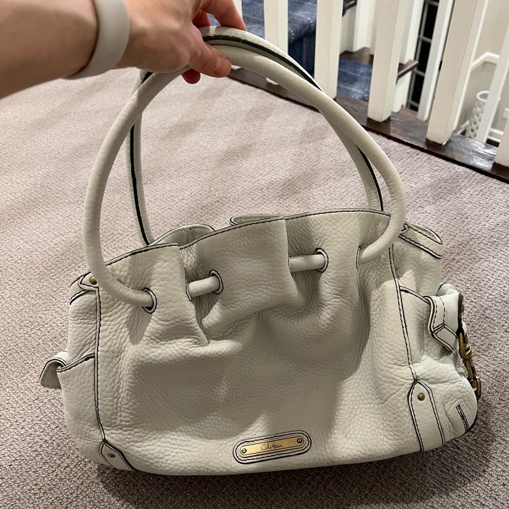 Cole Haan winter white pebbled leather small tote